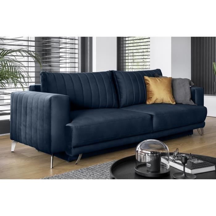 Canapé droit 4 places Bleu Tissu Luxe Confort