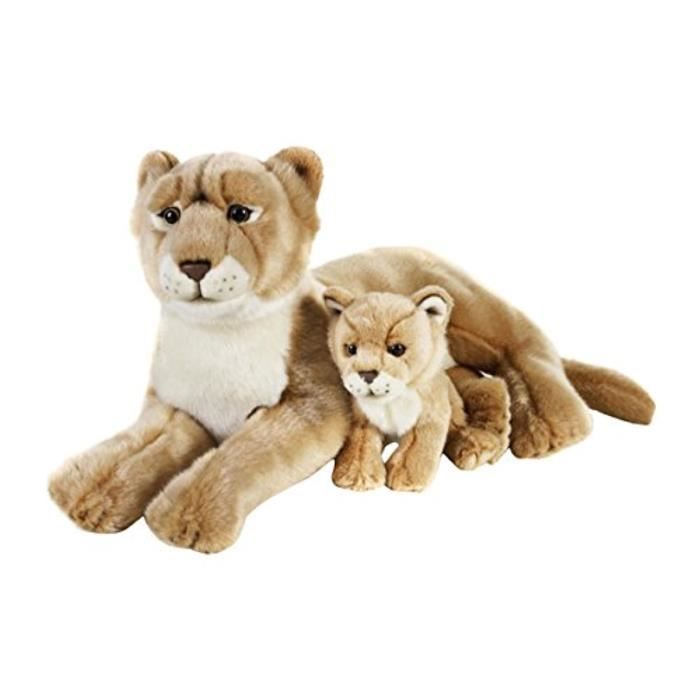 Geographics National De Lionne -Animaux En Peluche Mère Avec Bébé Jouet En Peluche (2 Pièces, Naturel) 10363