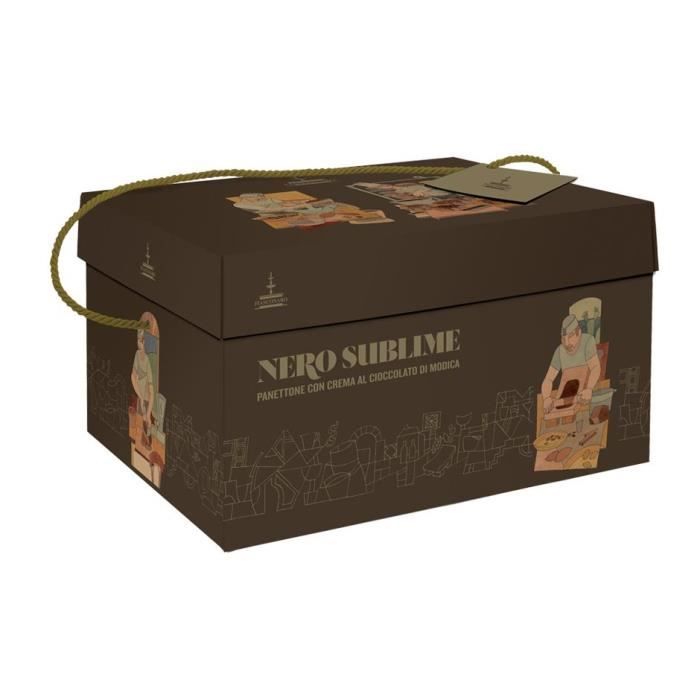 Fiasconaro - Panettone Nero Sublime avec des gouttes de chocolat et fraises 1Kg