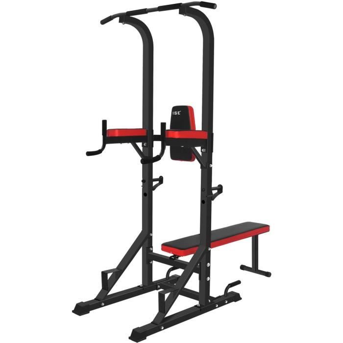 BANC DE MUSCULATION ISE Chaise Romaine Multifonction Barre de Traction Station avec Banc de Musculation pour Dips, Pompes, D&eac11