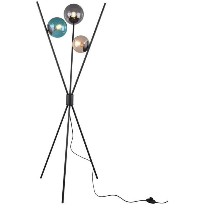 LAMPADAIRE TRIO Beleuchtung Lampadaire LED original avec trois boules de verre multicolores et interrupteur à pied, m&e311