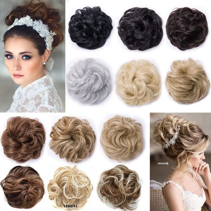 Extensions de cheveux Postiche Extensions a clip cheveux naturel Scrunchy Chignons VOLUMINEUX Bouclés Ou Chignon Décoiff 26218