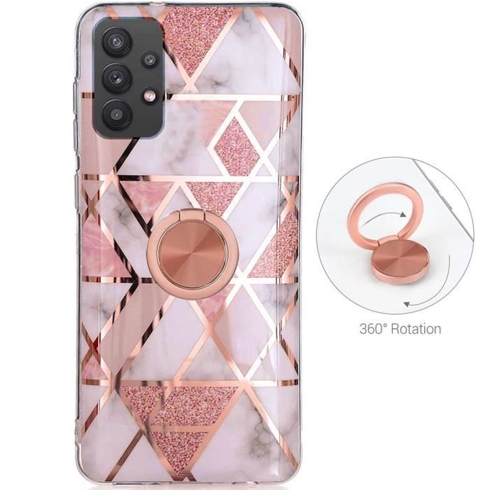 Coque Anneau pour Samsung Galaxy A32 5G Rose Luxe Elégant Antichoc Motif Marbre TPU