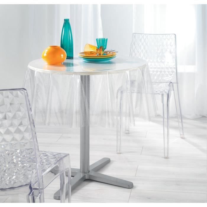 Nappe protection PVC PAILETTES ARGENT ronde 140 cm