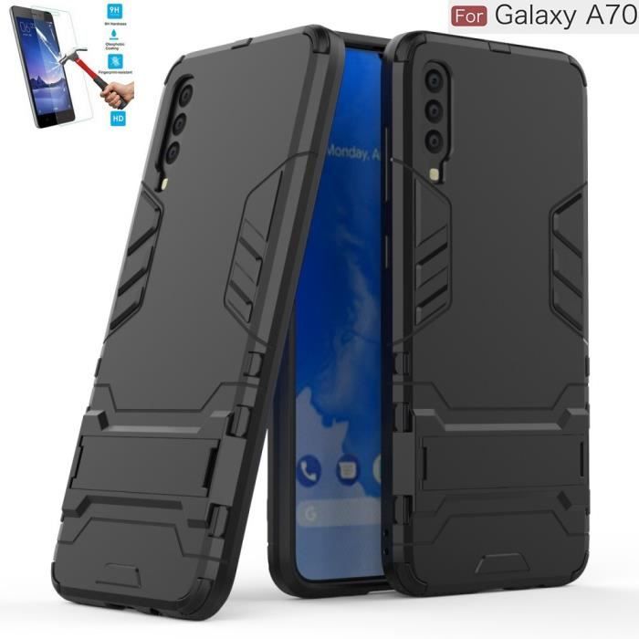 Coque Pour Samsung Galaxy A70 Anti Choc Noir + Film Verre Trempé Housse Etui Antichoc hfs-house®