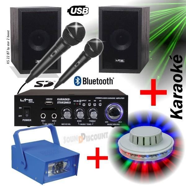 PACK LIGHT KARAOKE KS22 / STAR2 + AMPLI + ENCEINTES + MICRO + USB BLUETOOTH MP3 PA-DJ