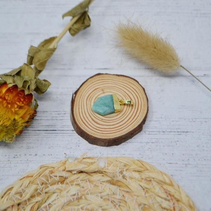 Pendentif pointe large - Plaqué Or - Pierres naturelles Amazonite