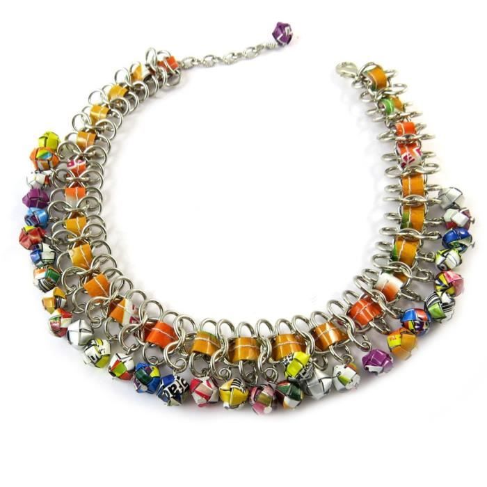Collier artisanal cuir New Life (fait main)- Les Trésors De Lily [N9564]