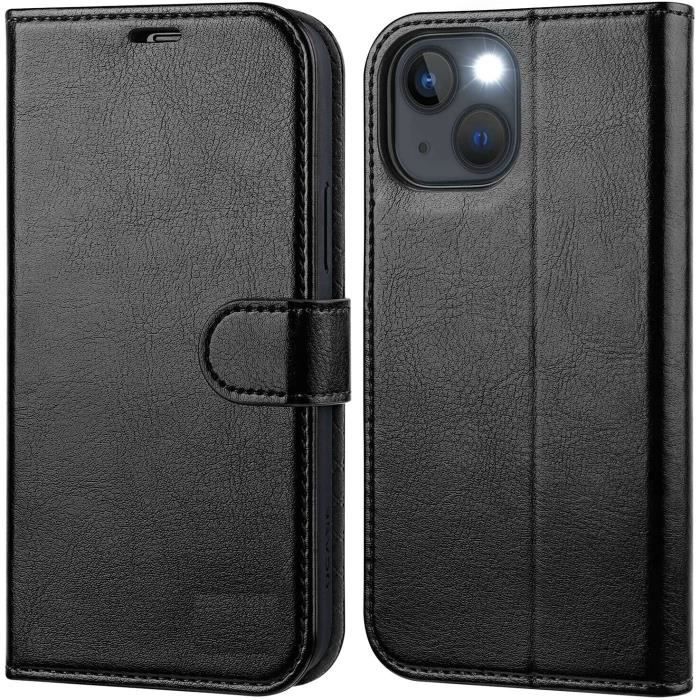 Coque pour IPHONE 14 plus (6.7 pouces) Coque simili cuir portefeuille Noir