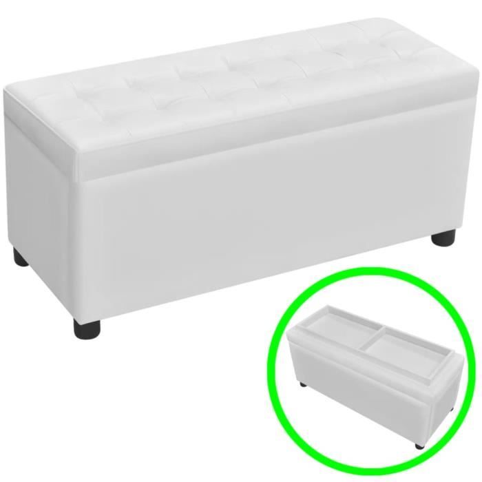 Banc coffre Pouf de rangement Cuir synthétique Blanc