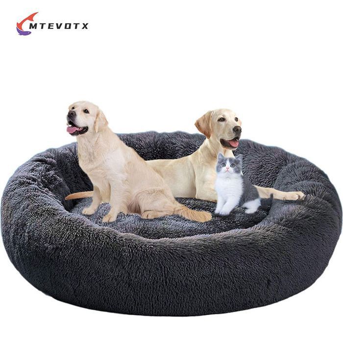 Comparer les prix de MTEVOTX Panier pour Chien 100CM Chau Peluche Lit, Coussin Anti Stress pour Chien Moyen Grand Taille, Coussin Apaisant (Gris Foncé)