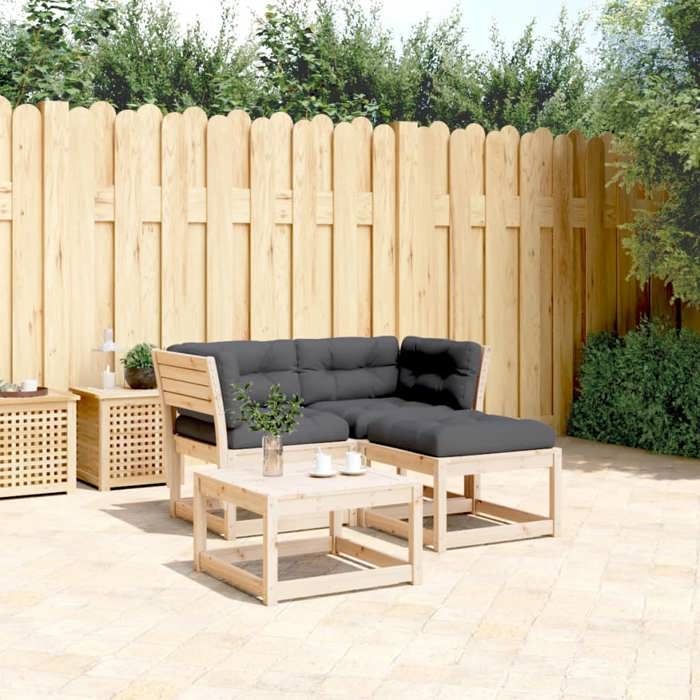 vidaXL Salon de jardin 3 pcs avec coussins bois de pin - vue 2