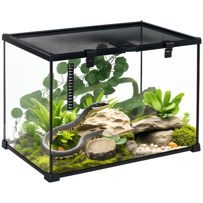 Meilleurs prix pour Boîte à reptiles - PawHut - habitat de terrarium - transparent couvercle coulissant - treillis métallique - 50 x 30 x 35 cm - noir