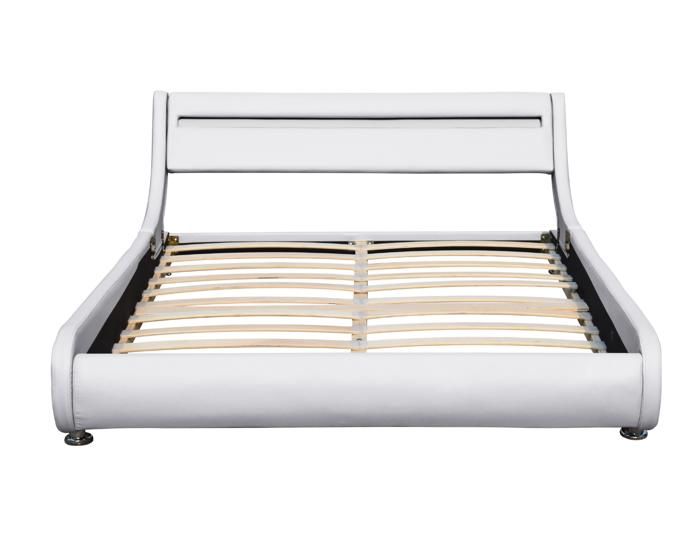 Ava - Lit adulte 160x200 - Sommier + Tête de Lit LED - Blanc - PVC Simili Ava - Lit adulte 160x200 - Sommier + Tête de Lit LED - Blanc - PVC Simili