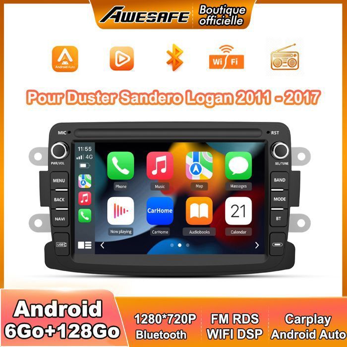 AWESAFE 4G Autoradio Android 13 pour Renault Dacia Duster Sandero Captur Logan 6Go+128Go 7 Écran GPS Carplay Android Auto