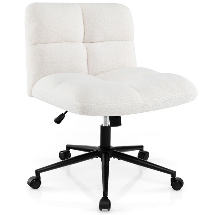 COSTWAY Chaise de Bureau Rembourré à Roulettes Sans Accoudoirs Hauteur d’Assise Réglable 49-57 cm Beige