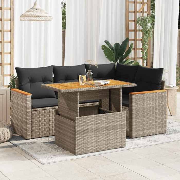 vidaXL Salon de jardin 5 pcs avec coussins gris résine tressée acacia 3327483