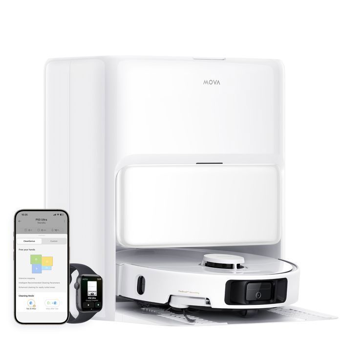 MOVA P50 Ultra Aspirateur Robot Laveur - Serpillère Flexible Aspiration 19000 Pa Coins & Bords Foyers avec Animaux - Mova