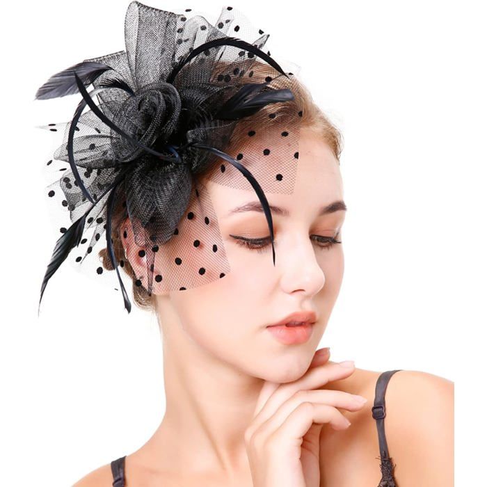Coiffes pour femmes chapeaux plumes serre-tête coiffe pinces chapeaux plumes accessoires pour cheveux-noir