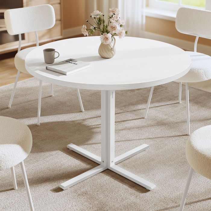 Table à Manger pour 4 Personnes Style Campagnard Surface Résistante à lEau 80 cm de Diamètre 748 cm de Hauteur Blanc Neige