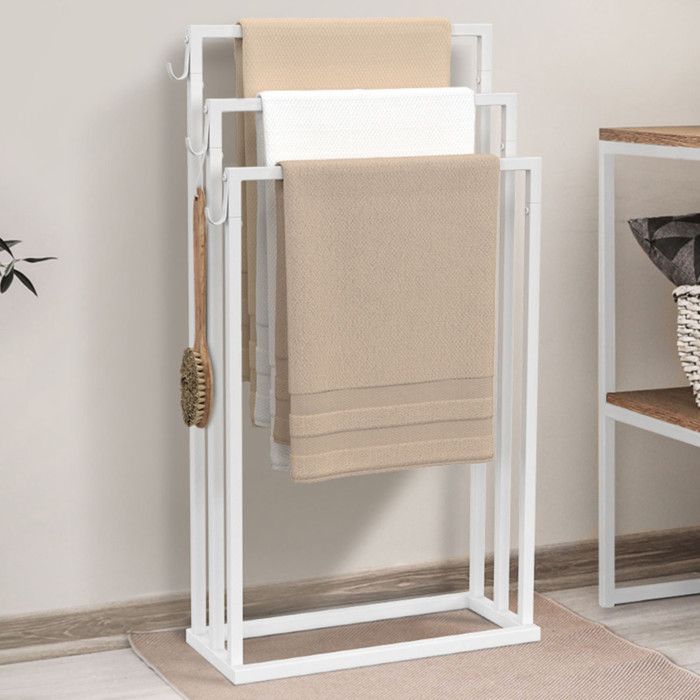 IDMARKET Porte-serviettes sur pied 3 niveaux DALLAS métal blanc design industriel
