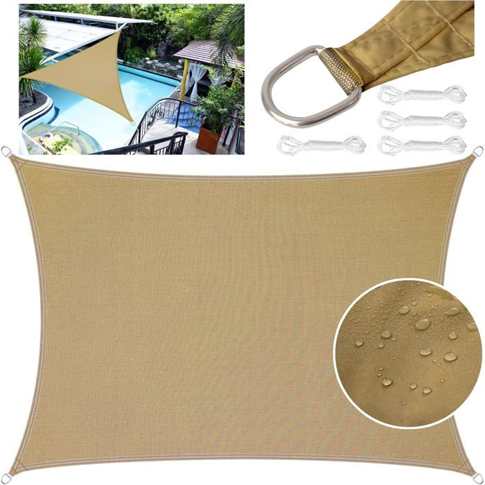 Voile dombrage rectangulaire 4x5 m en polyester - imperméable protection UV sable