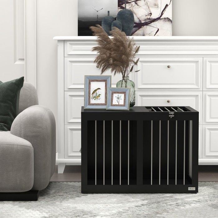 Cage pour Chien Maison Niche Transportable Noire 80x50x56.5cm - Portes Sécurisées pour Chien Taille Moyenne
