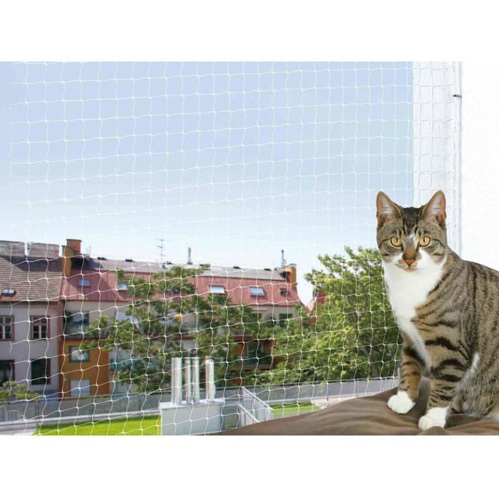 Filet de protection pour chat - 4 × 3 m - Transparent - Résistant aux UV - Avec crochets chevilles et cordes