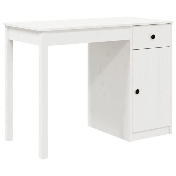 Bureau informatique-Bureau avec rangement Blanc 100x50x75 cm Bois massif de pin idéale pour étudiants SHL1463