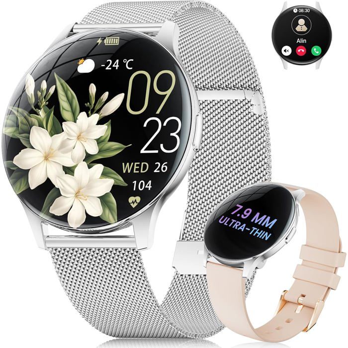 Montre Connectée Femme Avec Appel Bluetooth 1.43 Amoled Display Smartwatch Femme Avec Fréquence Cardiaque/Sommeil/Fonction