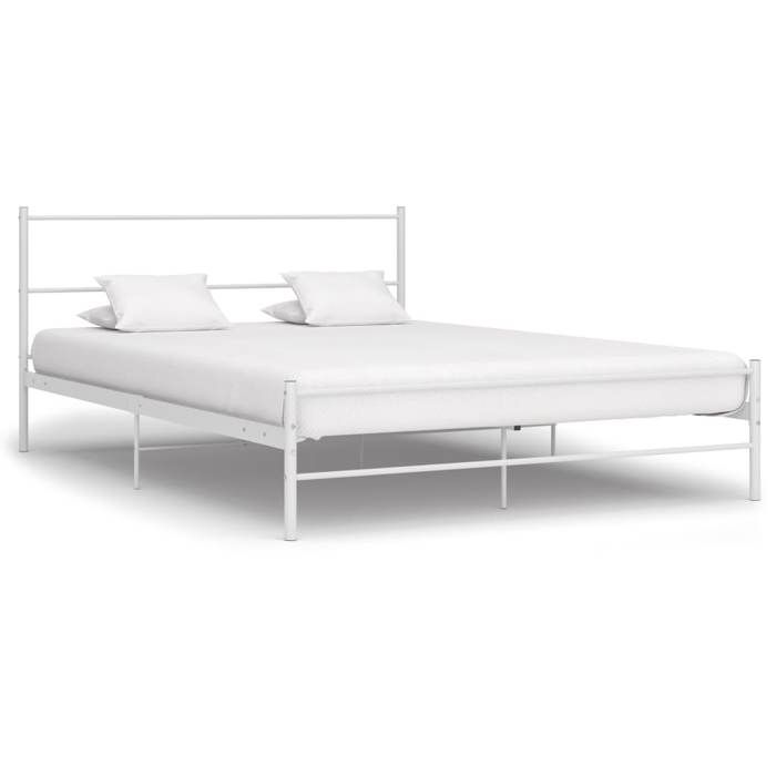 Bonne qualité - Cadre de lit sans matelas blanc métal 140x200 cm - haut de gamme -14631