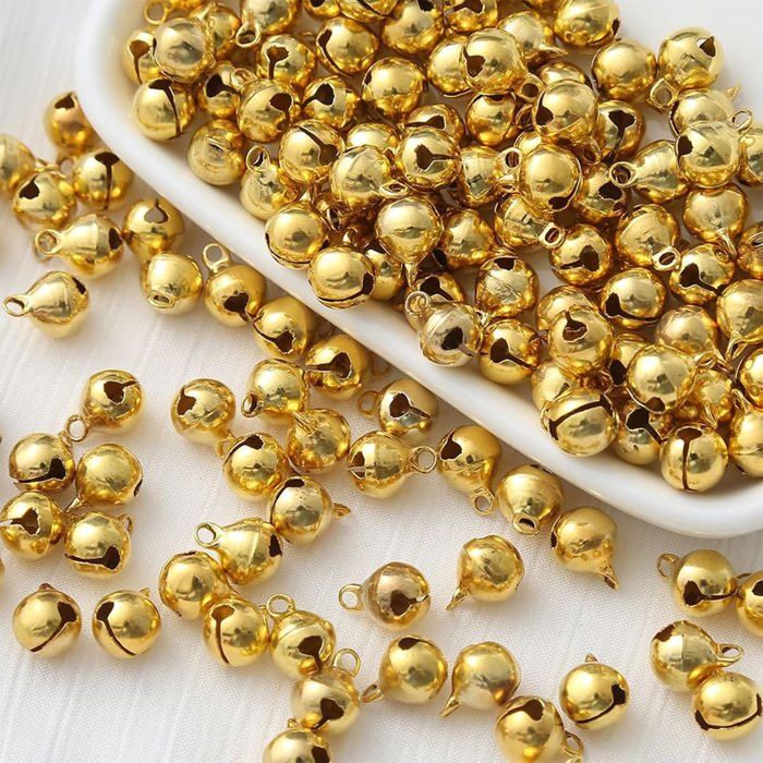 100 Pièces Clochette Grelot Décorations de la Fête Cloche pour Animaux de Compagnie Fabrication de Bijoux 12mm (Doré)