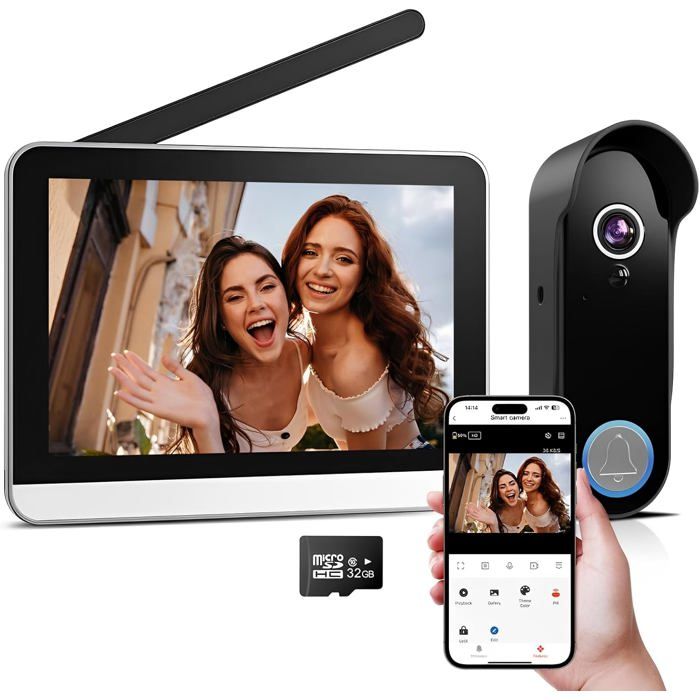 Visiophone XPJ sans Fil 7 Moniteur 1080P WiFi avec Caméra Vision Nocturne Détection PIR