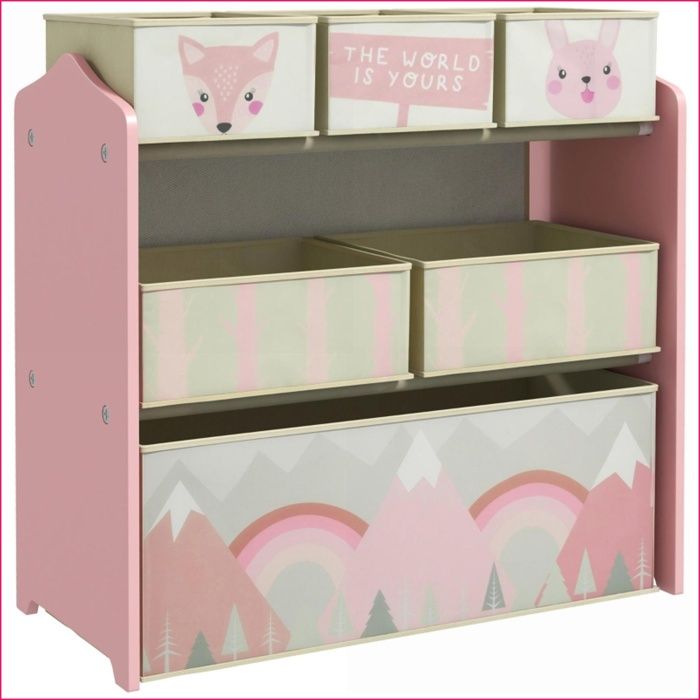 Meubles pour Enfants - Étagère à Jouets avec 6 Boîtes en Tissu Motif Adorable - 63x30x66 cm - Rose