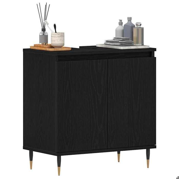 Black FridayArmoire pour lavabo de bain - Meuble sous vasque - Etagère de Salle de Bain - Chêne noir 58 x 33 x 60 cm 03_18761710