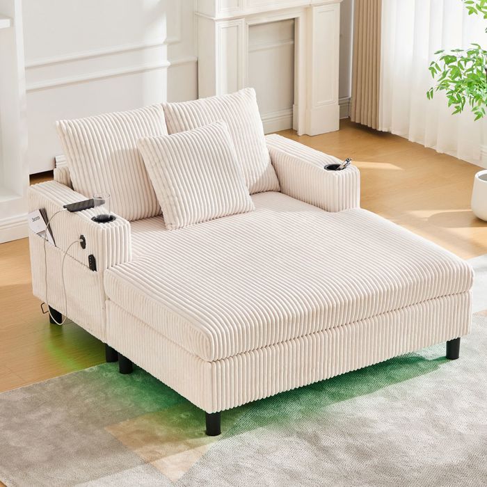 Chaise longue - SOGEU - Grand confort - Revêtement velours - Éclairage LED multicolore - Ports USB