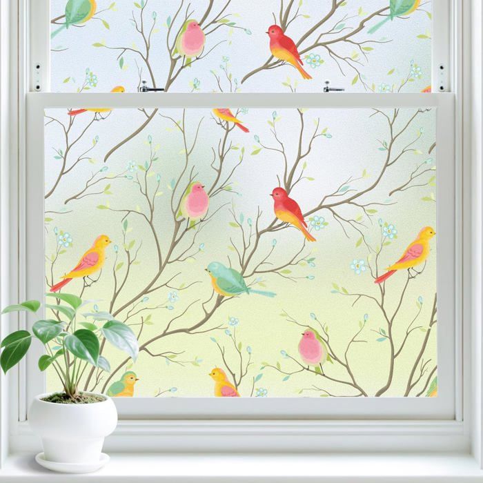 Film décoratif pour fenêtre - EVERWOL - Sans adhésif - Opaque - Anti-regard - Protection UV 90% - Multicolore