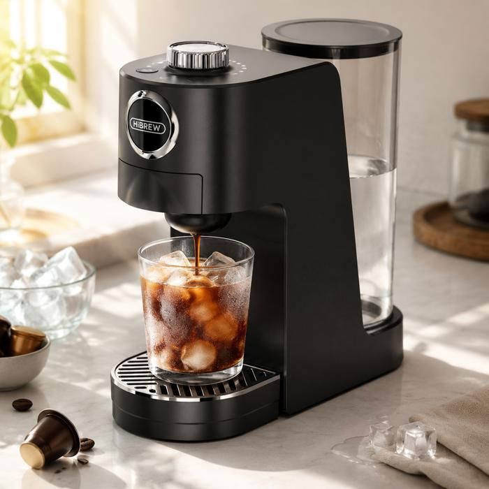 HiBREW Machine à Café 3-en-1 Compatible Capsules DG/NS/ Poudre 20 Bar 14L Contrôle Température 7 Niveaux Plateau Amovible - Hibrew