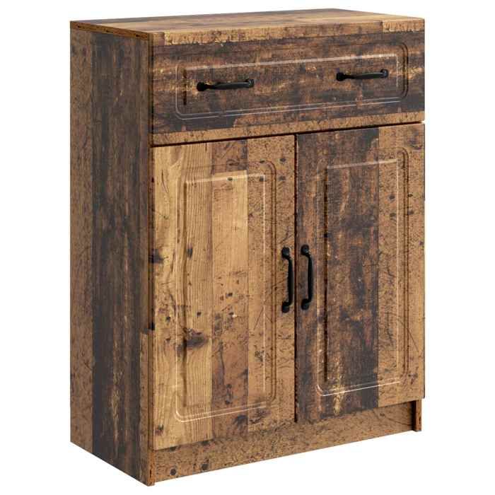 Bahut Séjour - Buffet DE rangement - bois dingénierie - bois ancien - 66 x 345 x 87 cm - 1 tiroir - 2 portes pivotantes 90° 895444