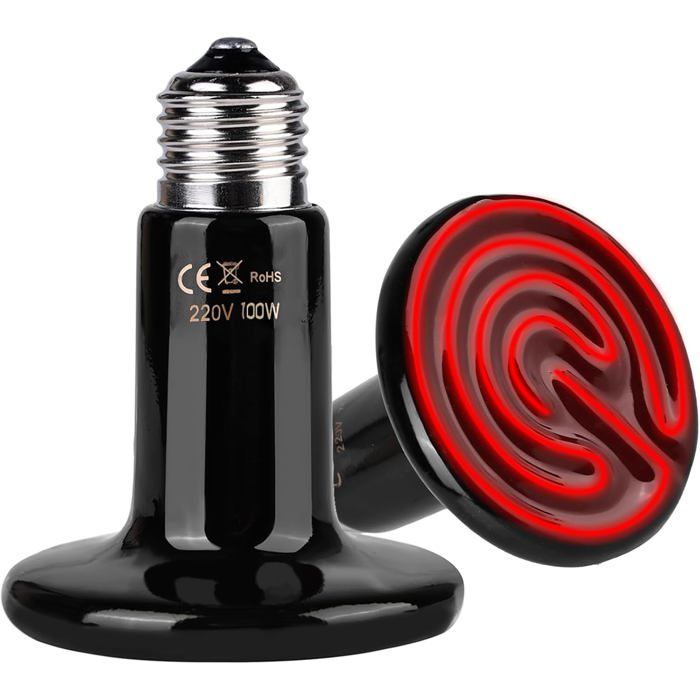 Lot de 2 Ampoules Chauffantes Céramique - 100W E27 - Pour Reptiles et Terrarium - Chauffage Sans Lumière - Noir MICRODERMABRASION
