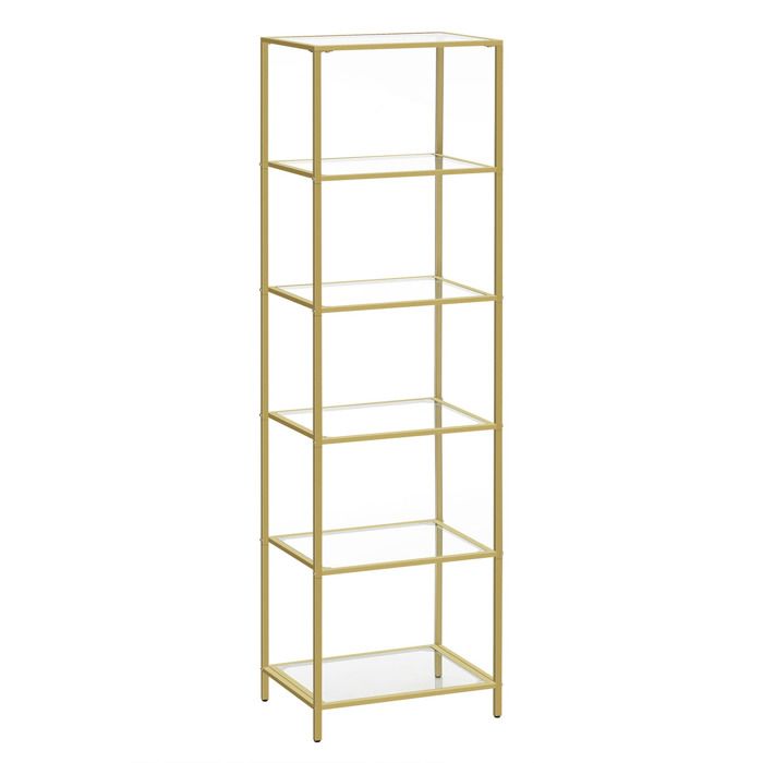 Étagère colonne moderne en acier doré et verre trempé - Réf. VK8681847480662