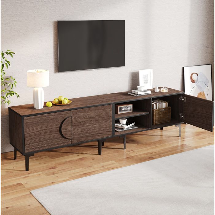 Meuble TV rectangulaire AESVAR 180 x 35 x 49 cm Dark Oak 3 portes 2 niches ouvertes panneaux de particules