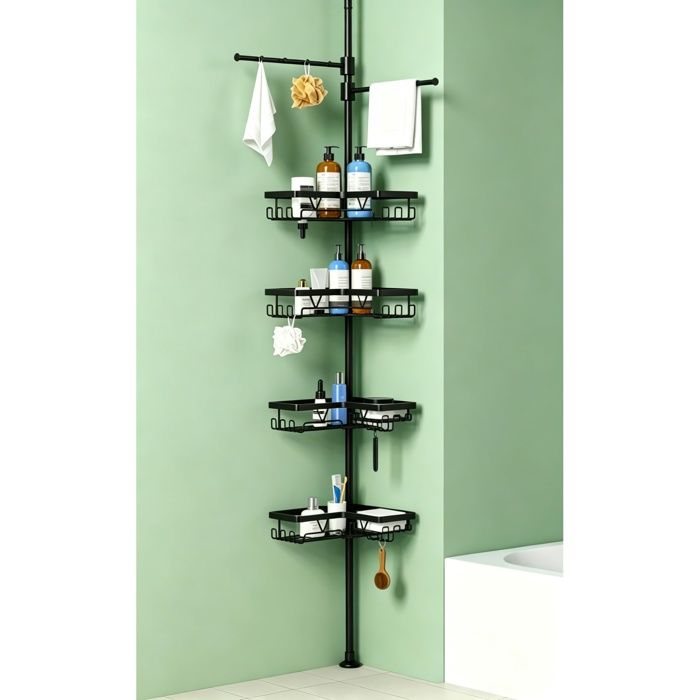 Etagere Douche avec Pte Serviette - Etagere Douche Angle Telescopique ganisateur Salle de Bain Suppt Savon Noir-5 N PORTE SERVIETTE