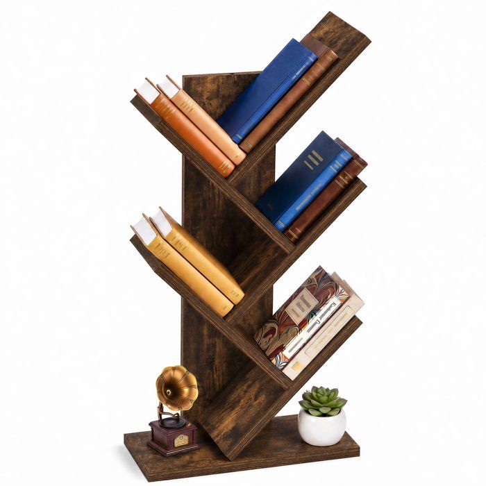 VOUNOT® Bibliothèque arbre étagère à livres 30x16x60cm - Anti-basculement - Marron Rustique VOUNOT® Bibliothèque arbre étagère à livres 30x16x60cm - Anti-basculement - Marron Rustique