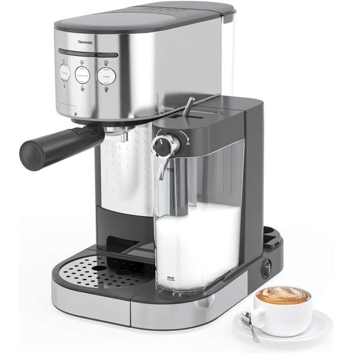 Kenwell Machine à expresso semi-automatique 3 en 1 Configurez la double poignée pour poudre de café avec Milk Solution Noir 20 bar 