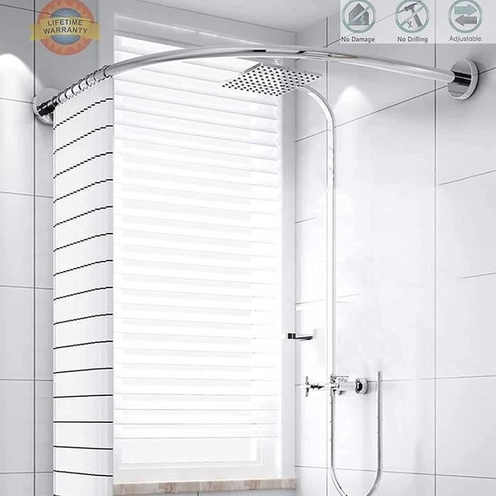 Tringle à Rideau De Douche Extensible 32-47 Pouces, Chrome, Sans Perçage