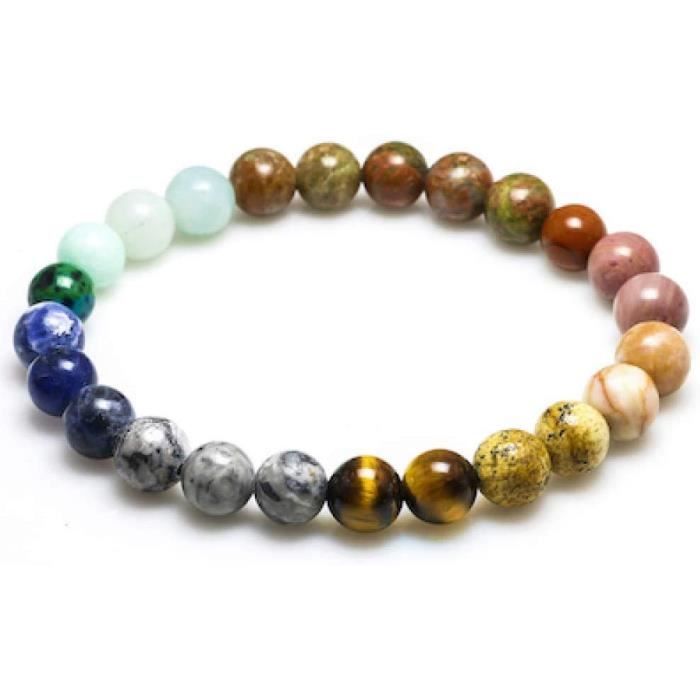 Bracelet Femme Pierre Naturelle, 7 Chakra Pierres Naturelles Perles
