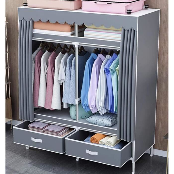 Armoire en Tissu, Armoire en Tissu Stable Armoire Pliante avec Tringle
