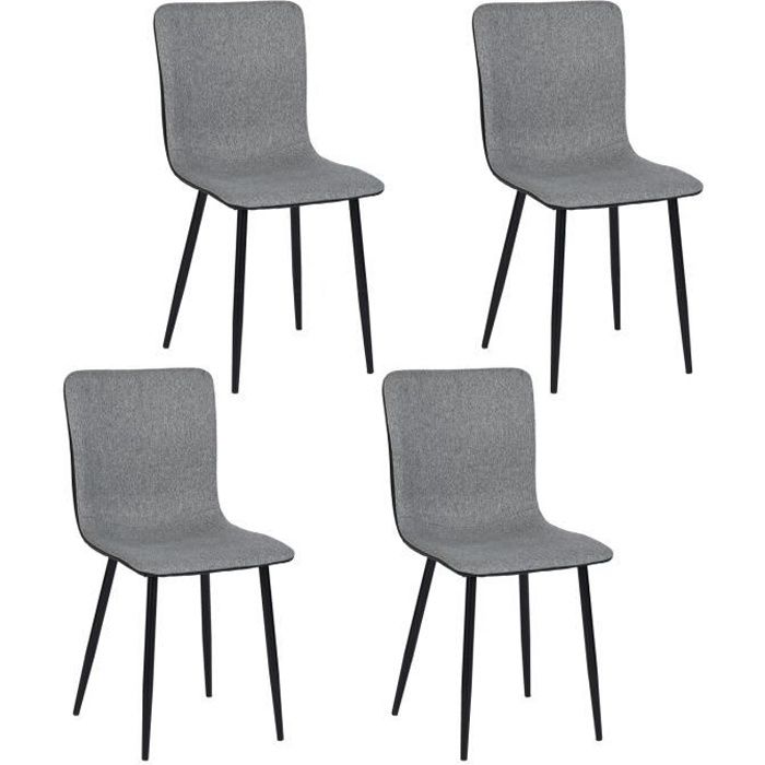 furniturer lot de 4 chaises de salle à manger tissu+pu pieds en métal scandinave vintage pour cuisine salle à manger salon, gris