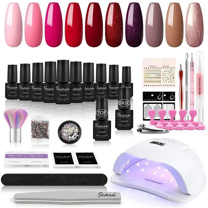 Kit Vernis Semi Permanent à Ongle Gel Complet 80W Lampe UV Vernis à